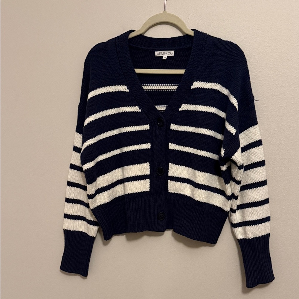 Navy and White Striped Cardigan by Mumu & Co